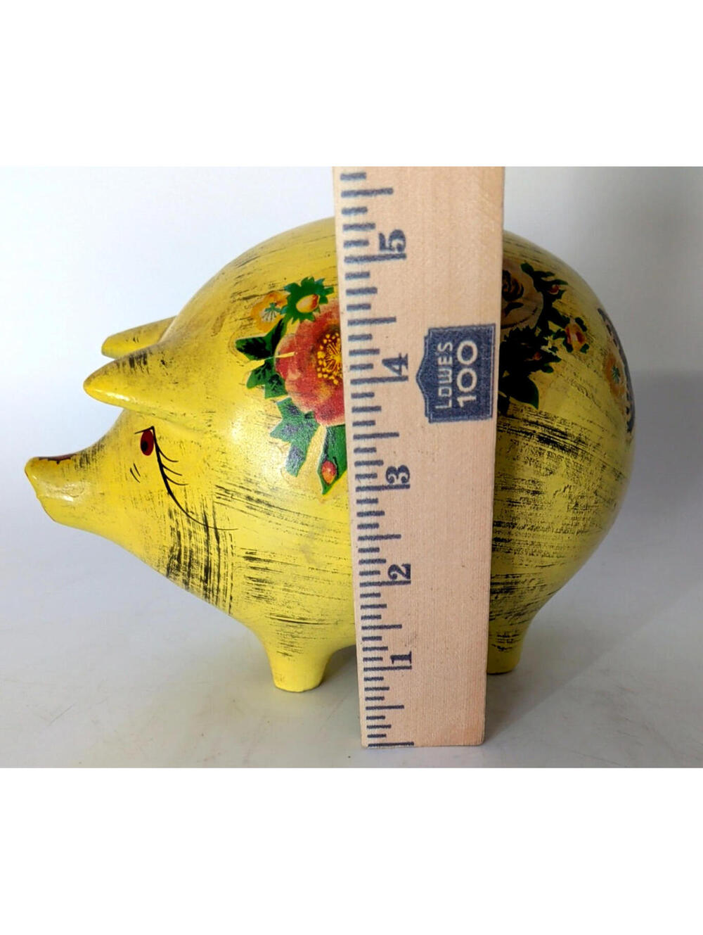 VTG 68 Ceramic Hand-Painted Piggy Bank Floral Rose Country Farmhouse Shabby Chic - Picture 10 of 12